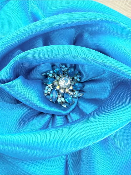 Studio B Blue Opening Day Derby Hat Rose Lace Feather Race Day Church Statement